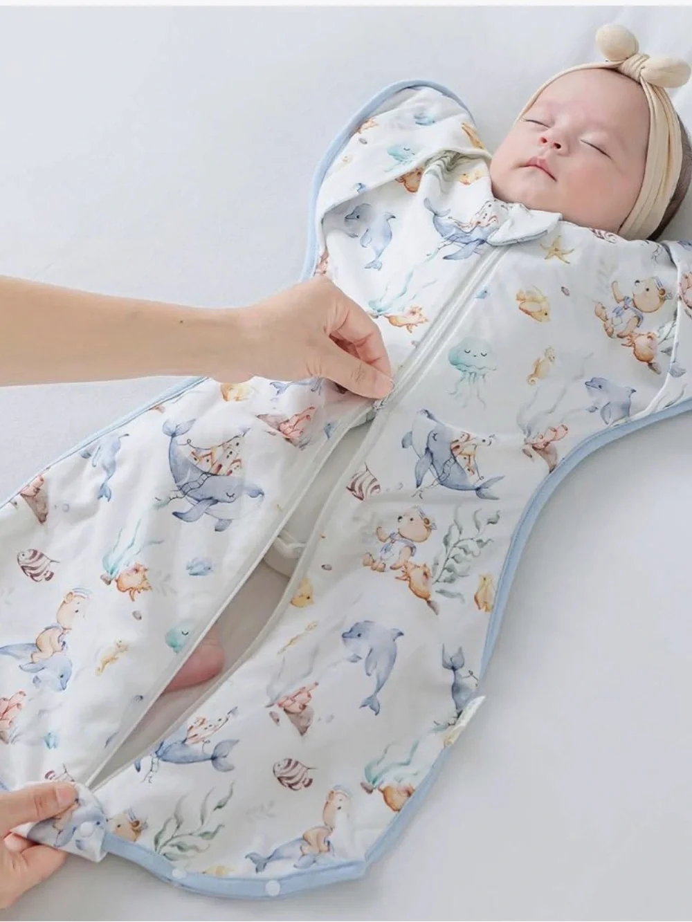 Able Baby Blue and White Ocean Animal Swaddle Sleep Sack